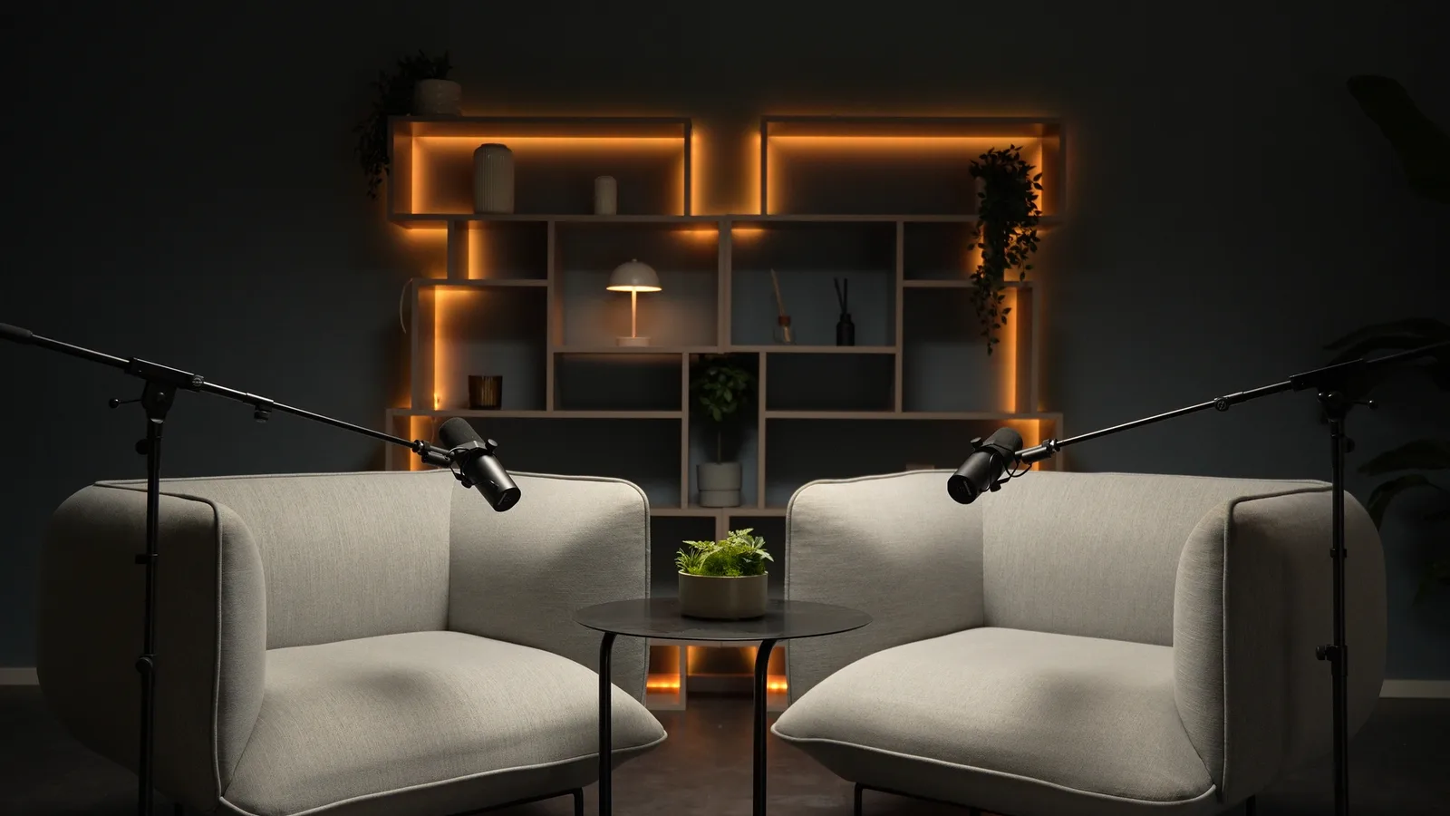 Studio Wien — The Board Room: Talk-Set mit zwei Sesseln und warmem Licht